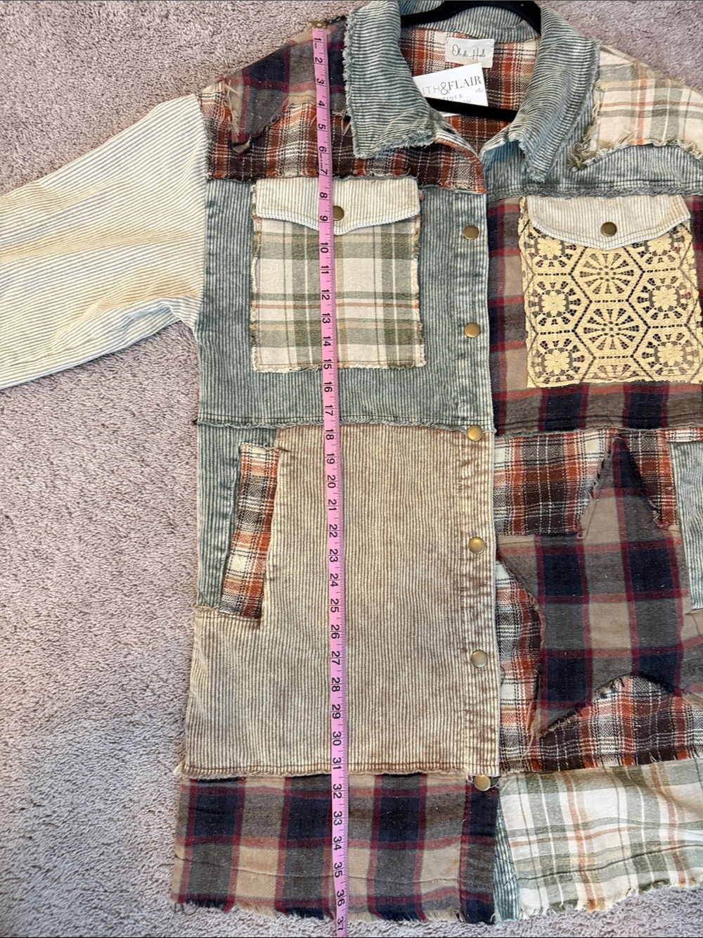 Oli & Hali Patchwork Plaid & Corduroy Long Jacket - Multi - Picture 12 of 16